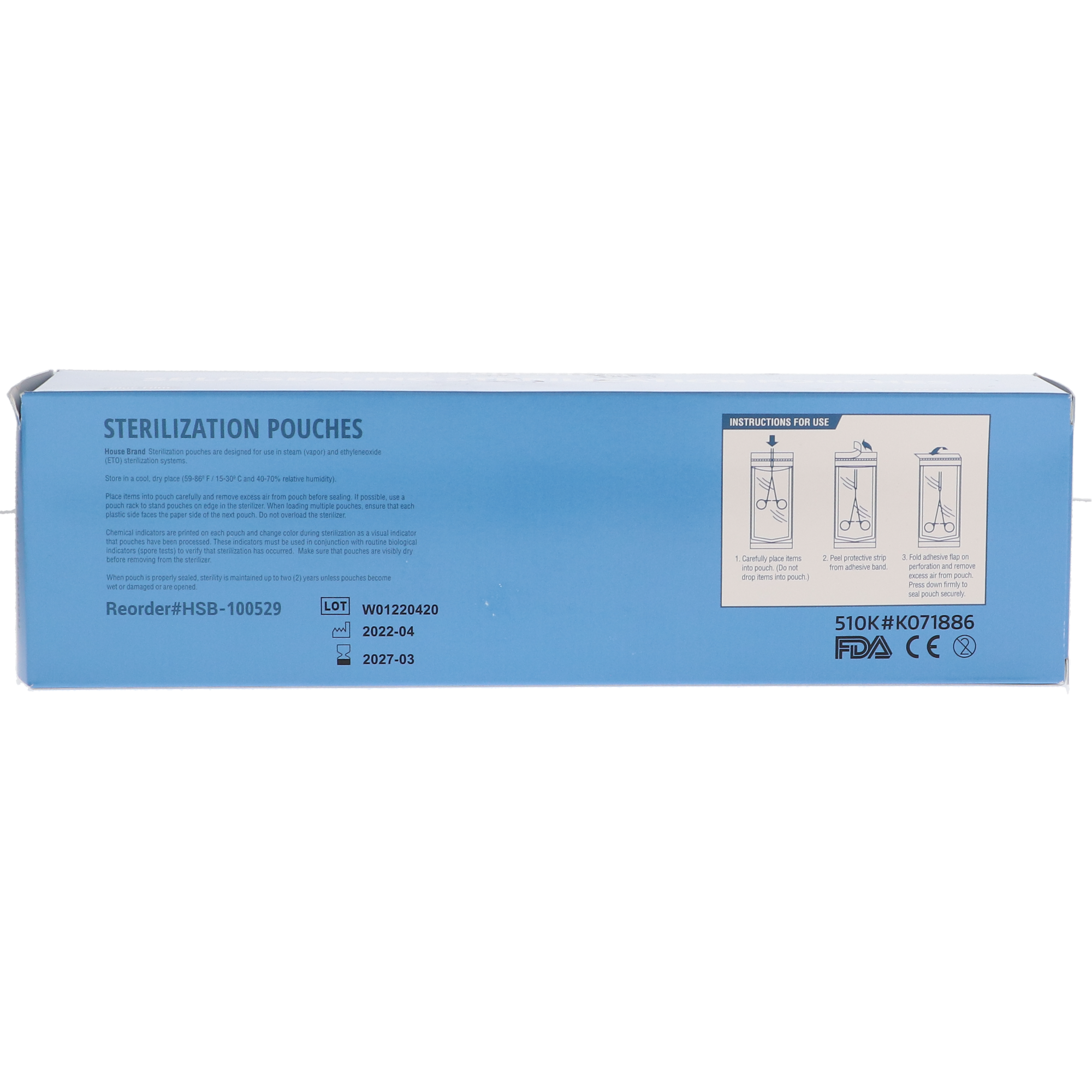 House Brand Dentistry 100529 Self-Sealing Sterilization Pouches 2.75 House Brand Dentistry 100529 Self-Sealing Sterilization Pouches 2.75